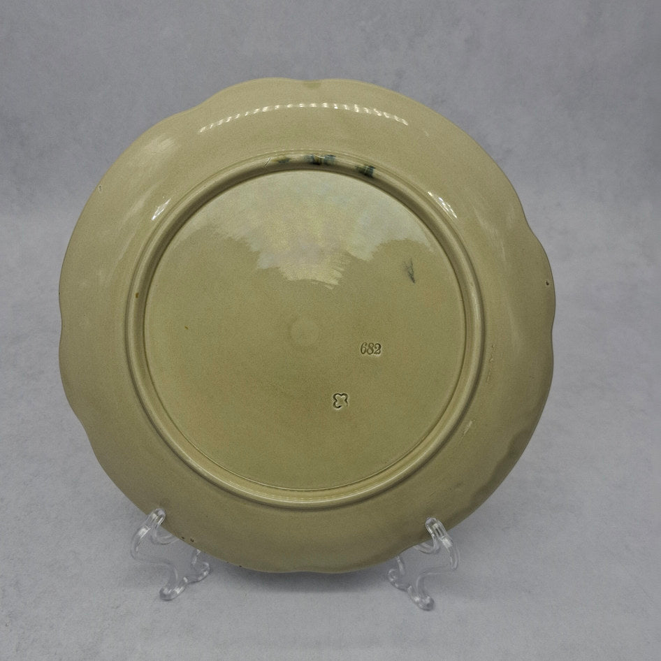 Antique Majolica Scalloped Display Plate with Game Bird Relief