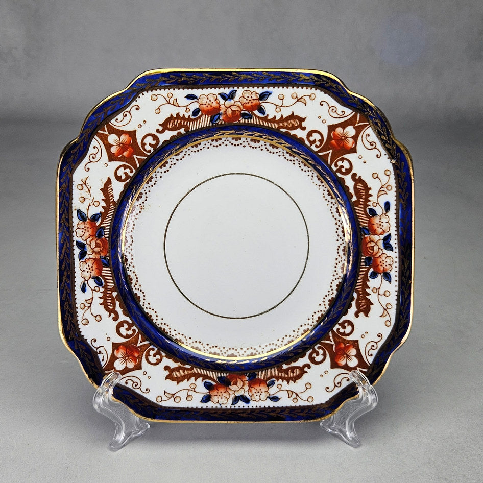 Melba square Imari side plate with cobalt red and gilt flowers