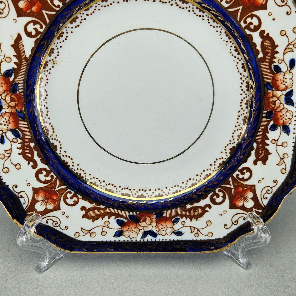 Melba square Imari side plate showing its shaped ceramic form