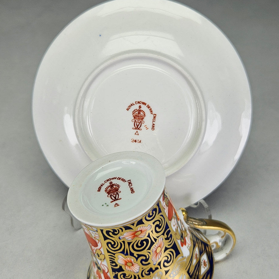 Undersides of Derby cup and saucer showing factory marks