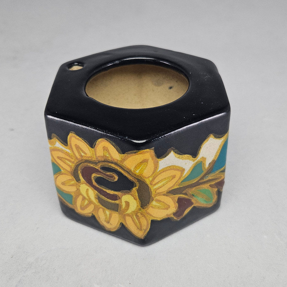 Arnhem Holland Dutch Art Pottery Sunflower Hexagonal Vase