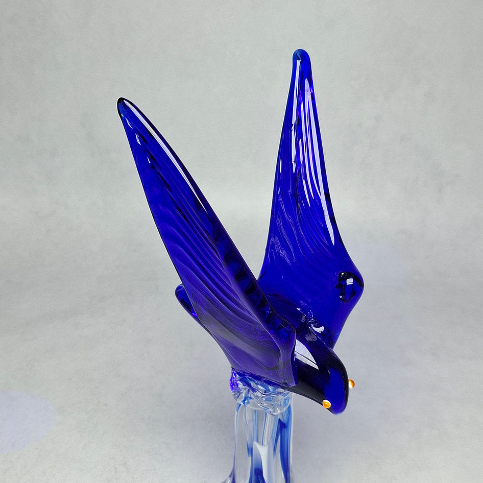 Artisan Handmade Cobalt Blue Art Glass Eagle on Heavy Clear Glass Base