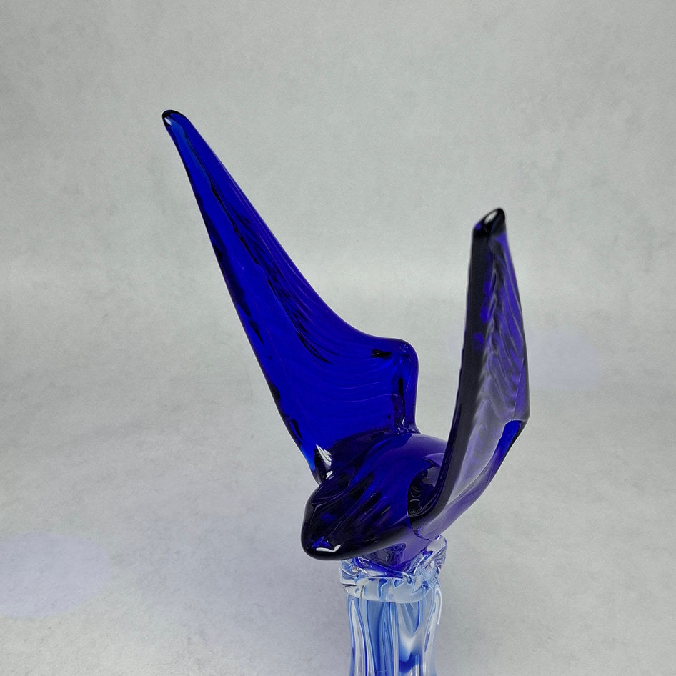 Artisan Handmade Cobalt Blue Art Glass Eagle on Heavy Clear Glass Base
