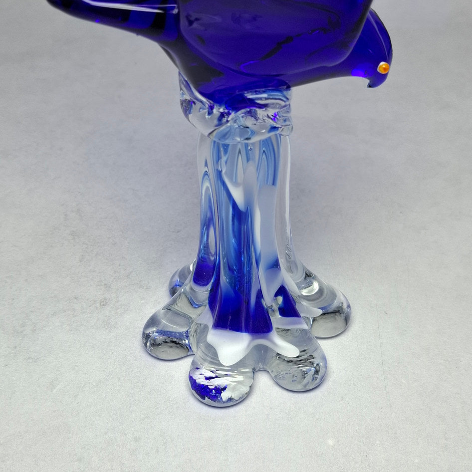 Artisan Handmade Cobalt Blue Art Glass Eagle on Heavy Clear Glass Base