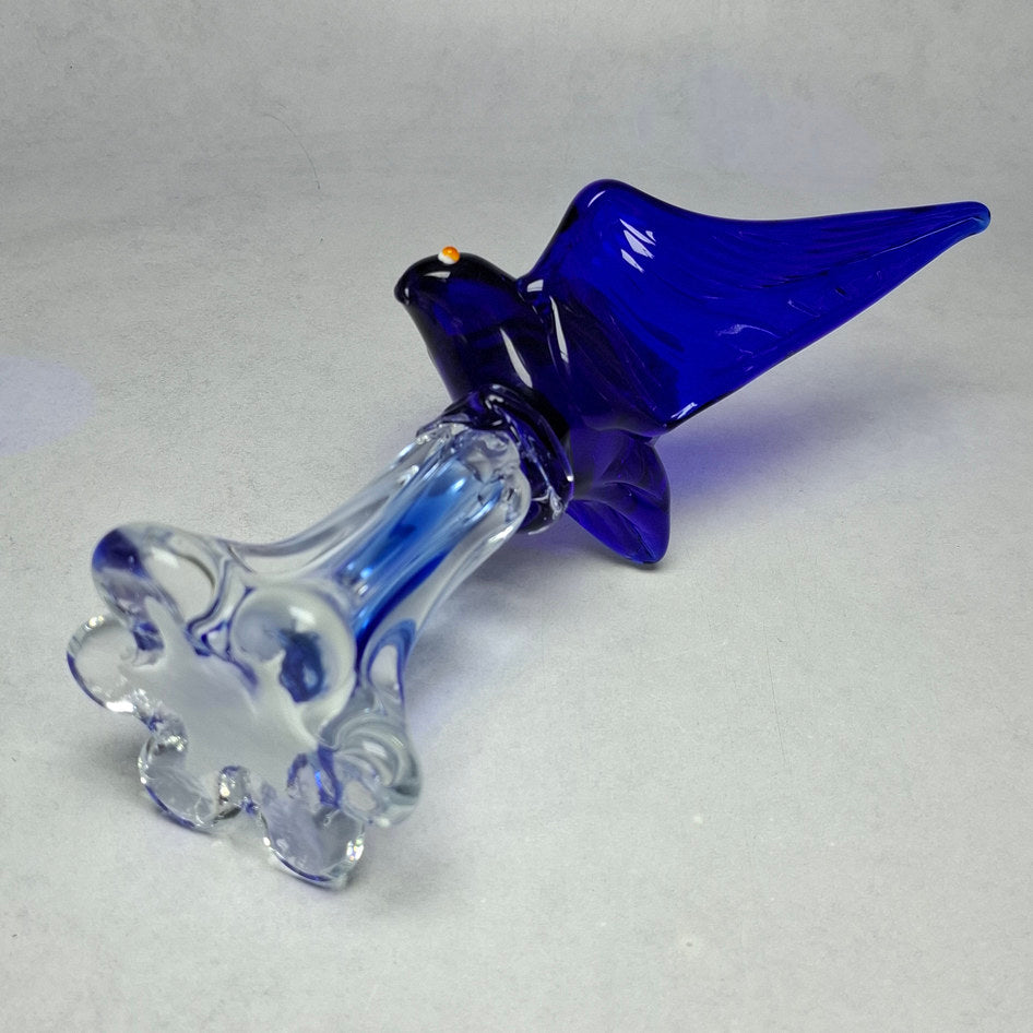 Artisan Handmade Cobalt Blue Art Glass Eagle on Heavy Clear Glass Base