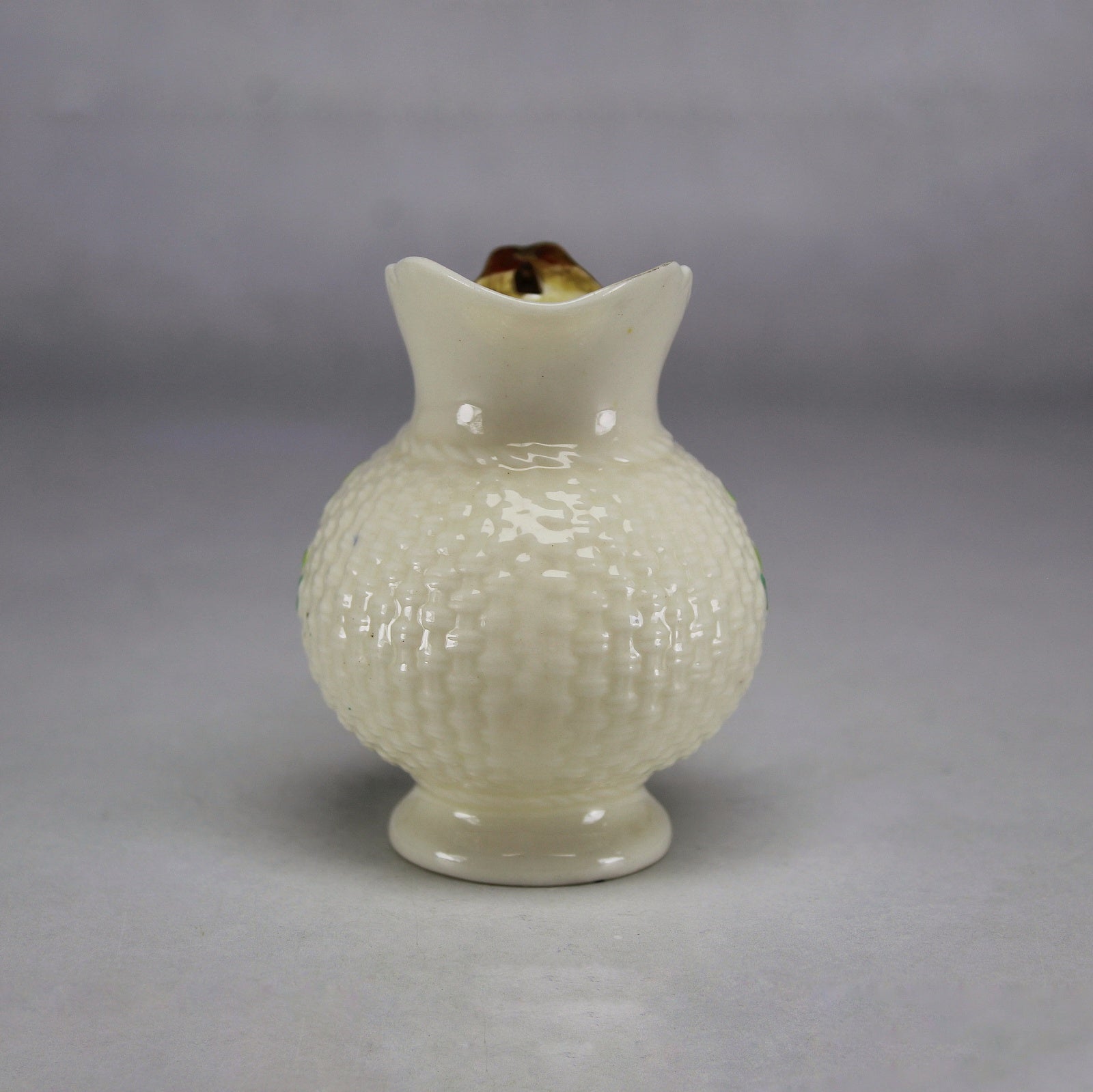 Belleek Ireland Cream Basket Weave Creamer with Green Shamrocks (Second Mark) II
