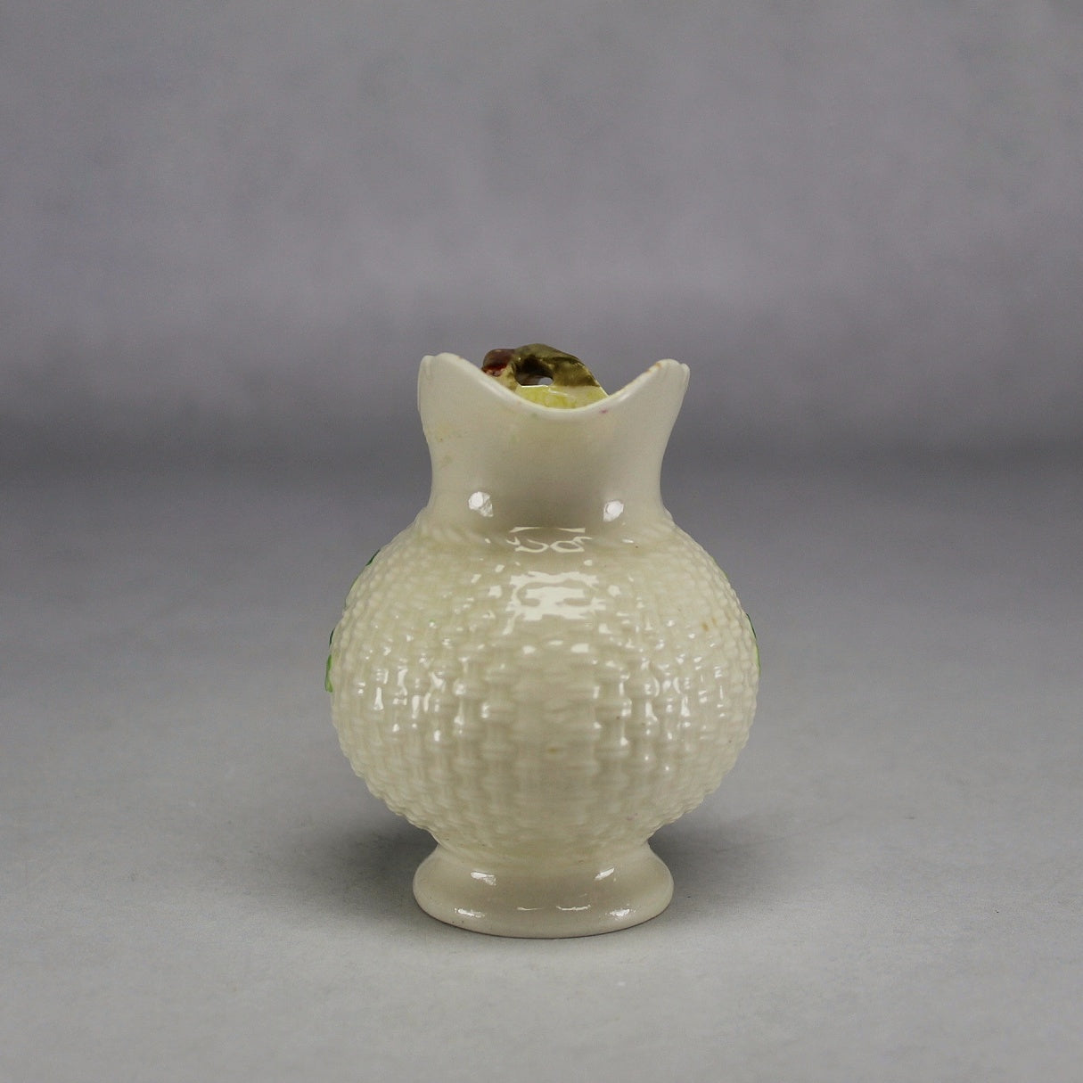 Belleek Ireland Cream Basket Weave Creamer with Green Shamrocks (Second Mark)