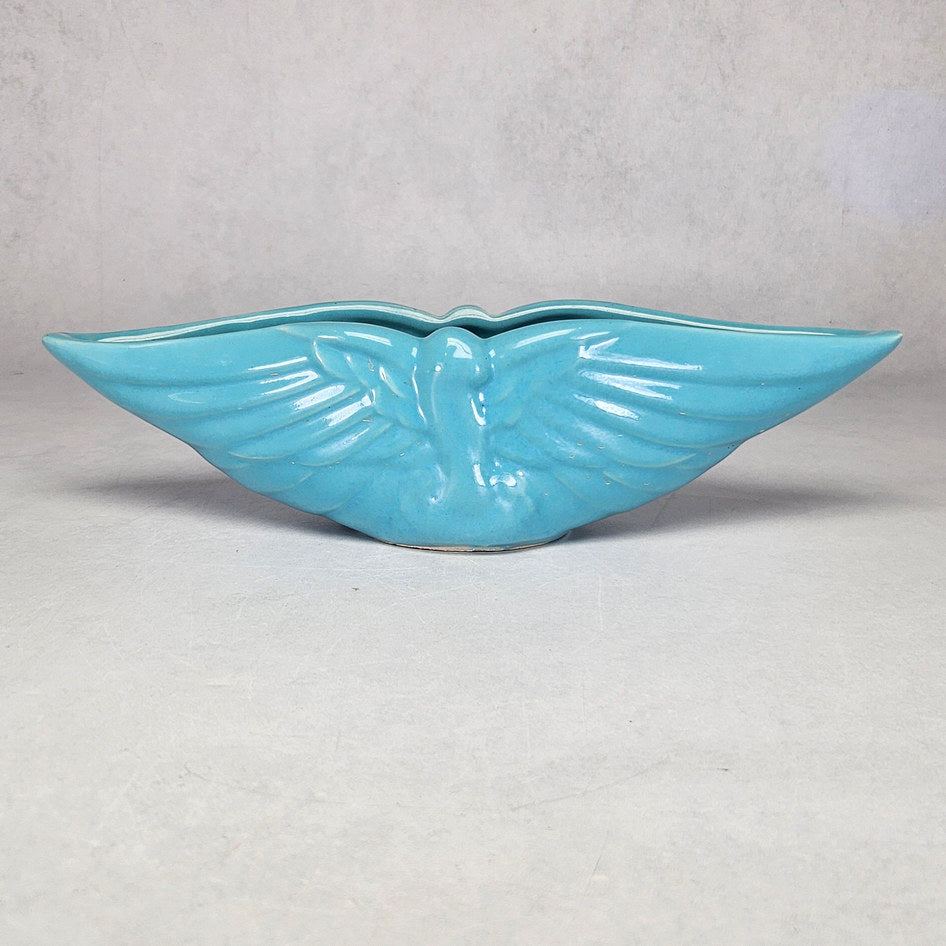BEP Ware turquoise ceramic posy vase with outstretched wing relief
