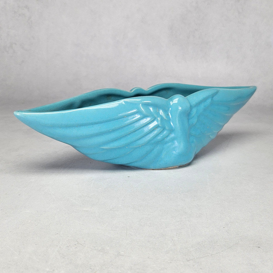 BEP Ware turquoise ceramic posy vase with outstretched wing relief