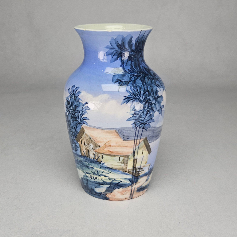 Bepi Signed Hand-Painted Landscape Ceramic Vase