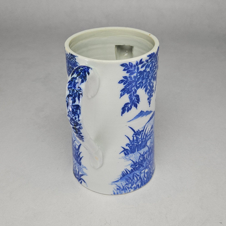 Blue and White Chinoiserie-Style Japanese Scene Ceramic Jug