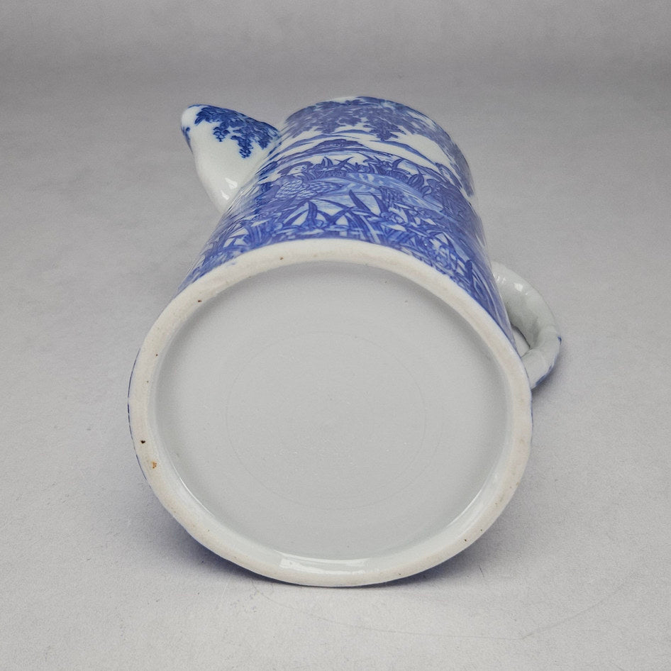 Blue and White Chinoiserie-Style Japanese Scene Ceramic Jug