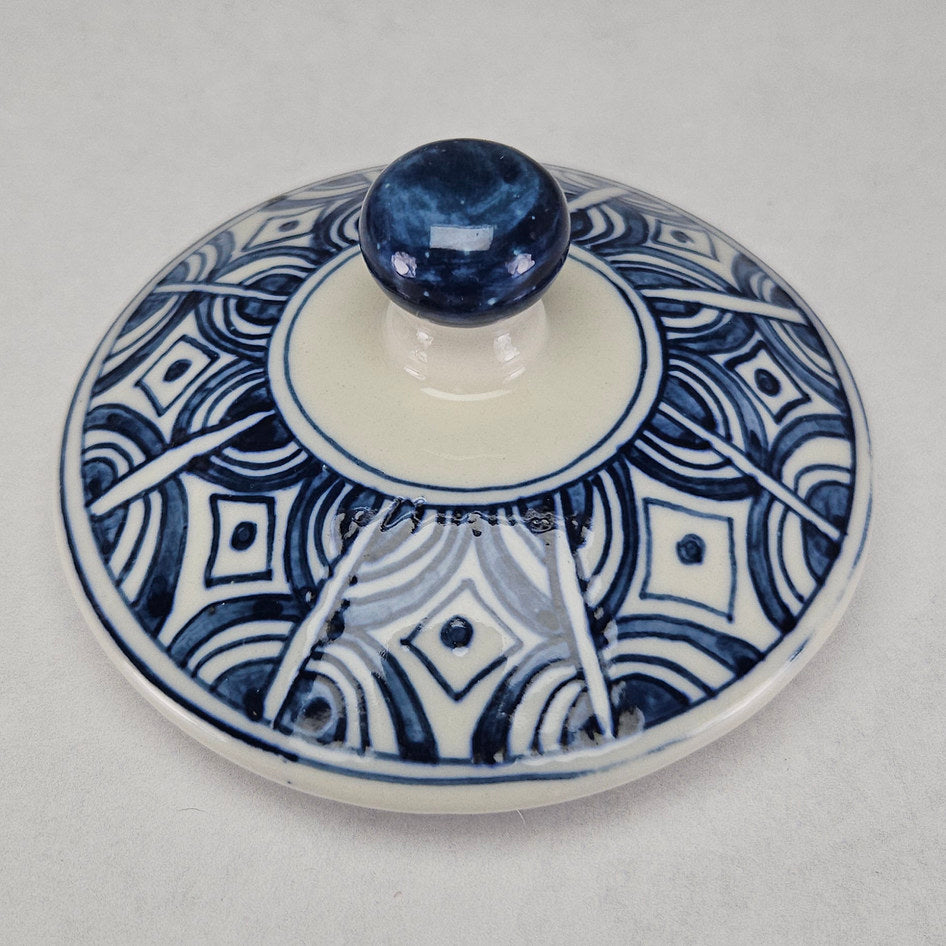 Blue and White Geometric Floral Lidded Ginger Jar