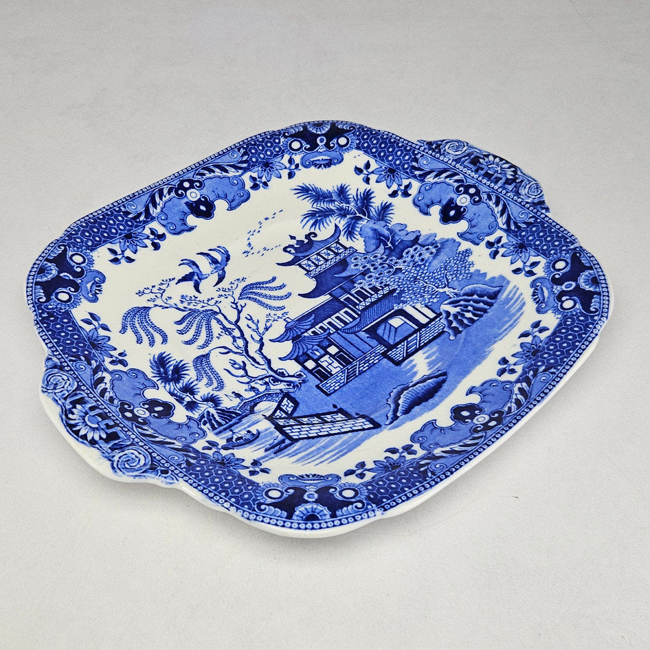 Burleigh Ware Willow Blue and White Rectangular Handled Serving Tray