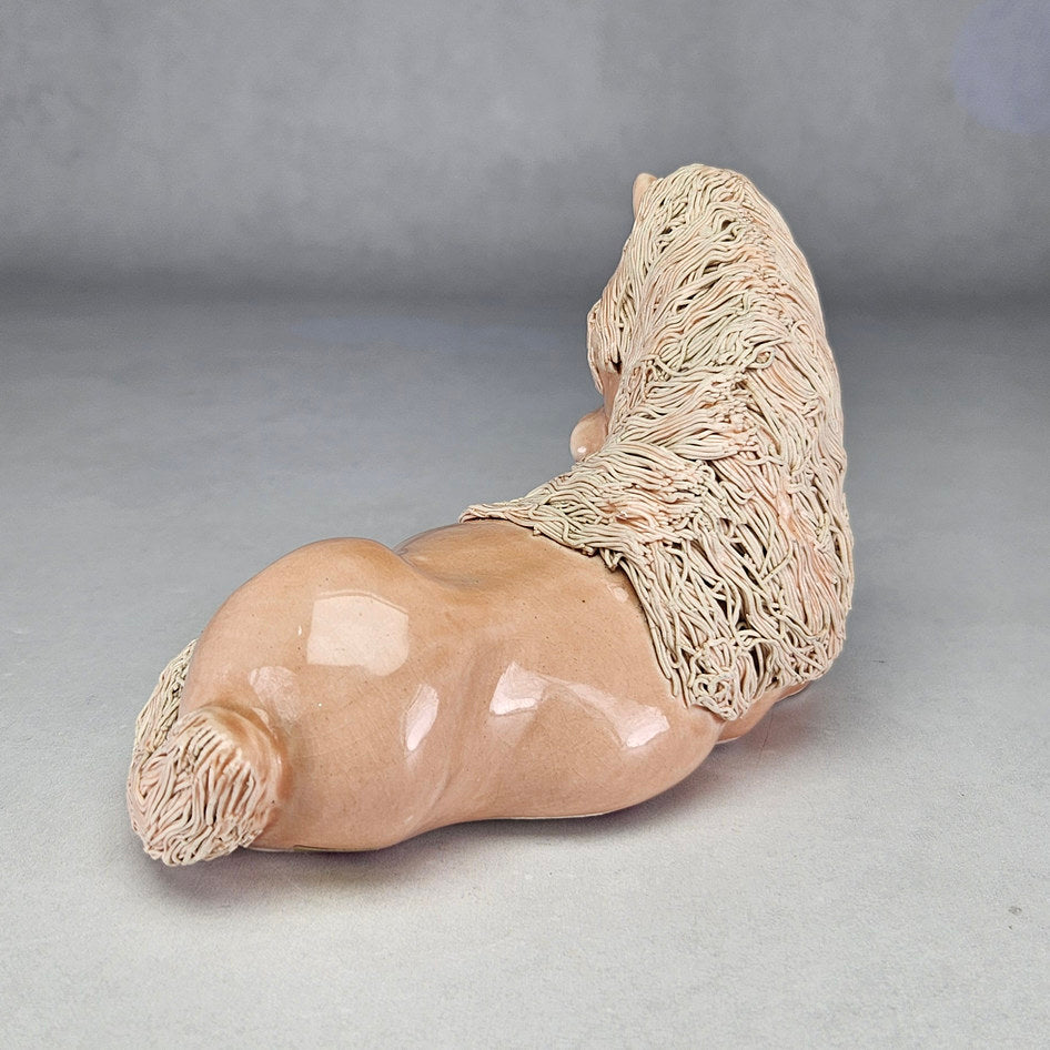 Pink Cheval Ceramics reclining pony with cream textured mane