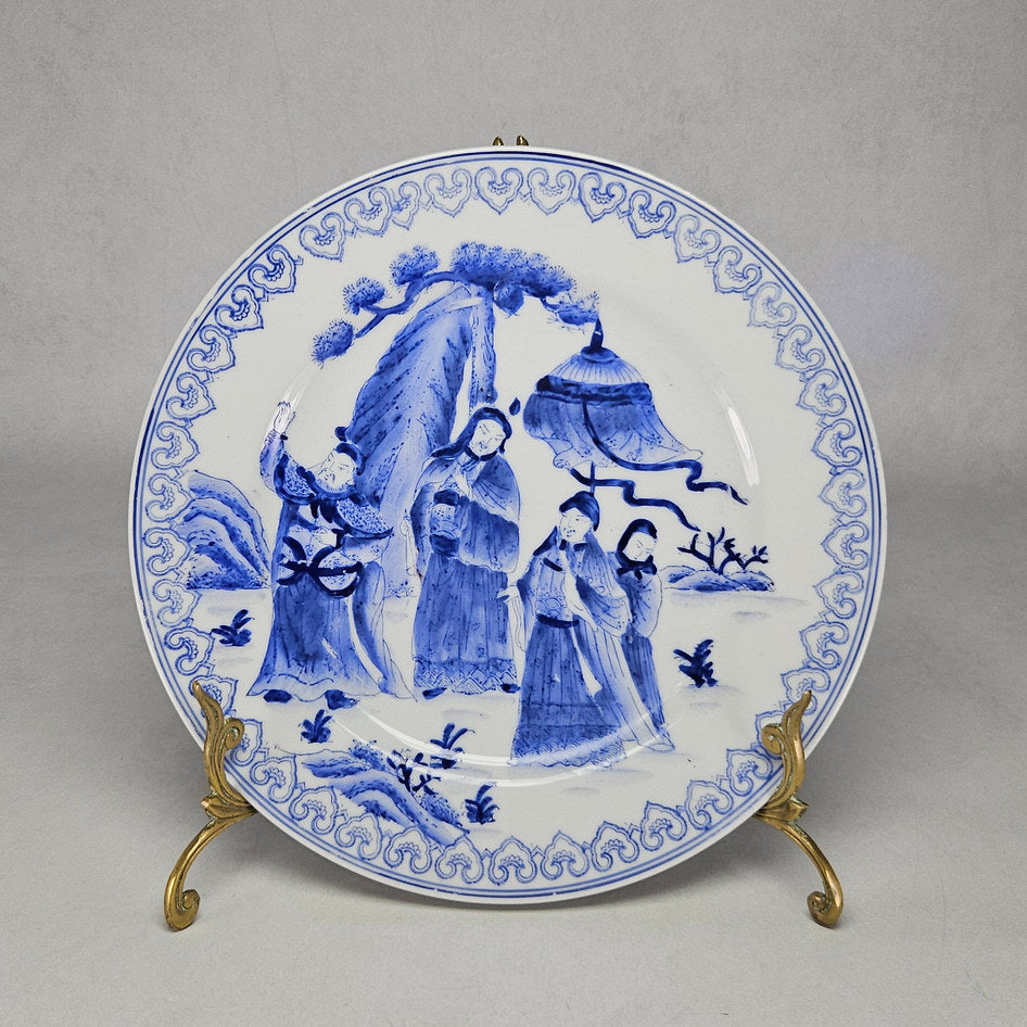 Chinese Export Blue and White Figural Landscape Plate with Chenghua Style Mark