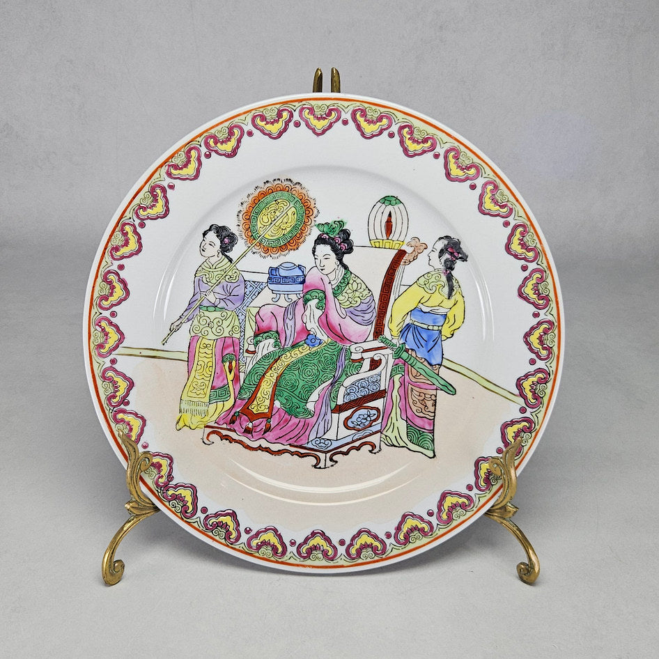 Chinese Export Famille Rose Figural Plate with Qianlong Style Mark