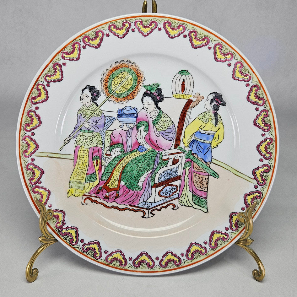 Chinese Export Famille Rose Figural Plate with Qianlong Style Mark