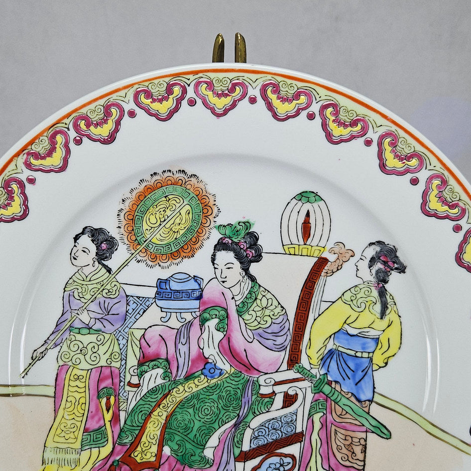 Chinese Export Famille Rose Figural Plate with Qianlong Style Mark