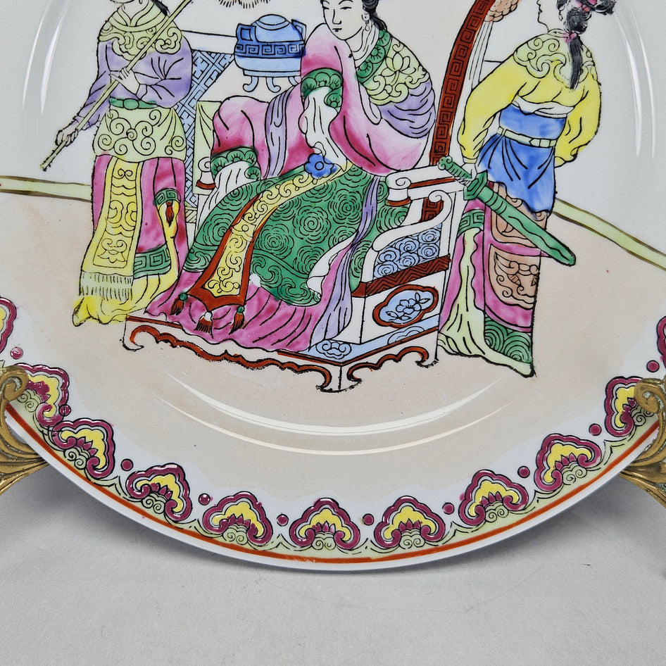 Chinese Export Famille Rose Figural Plate with Qianlong Style Mark