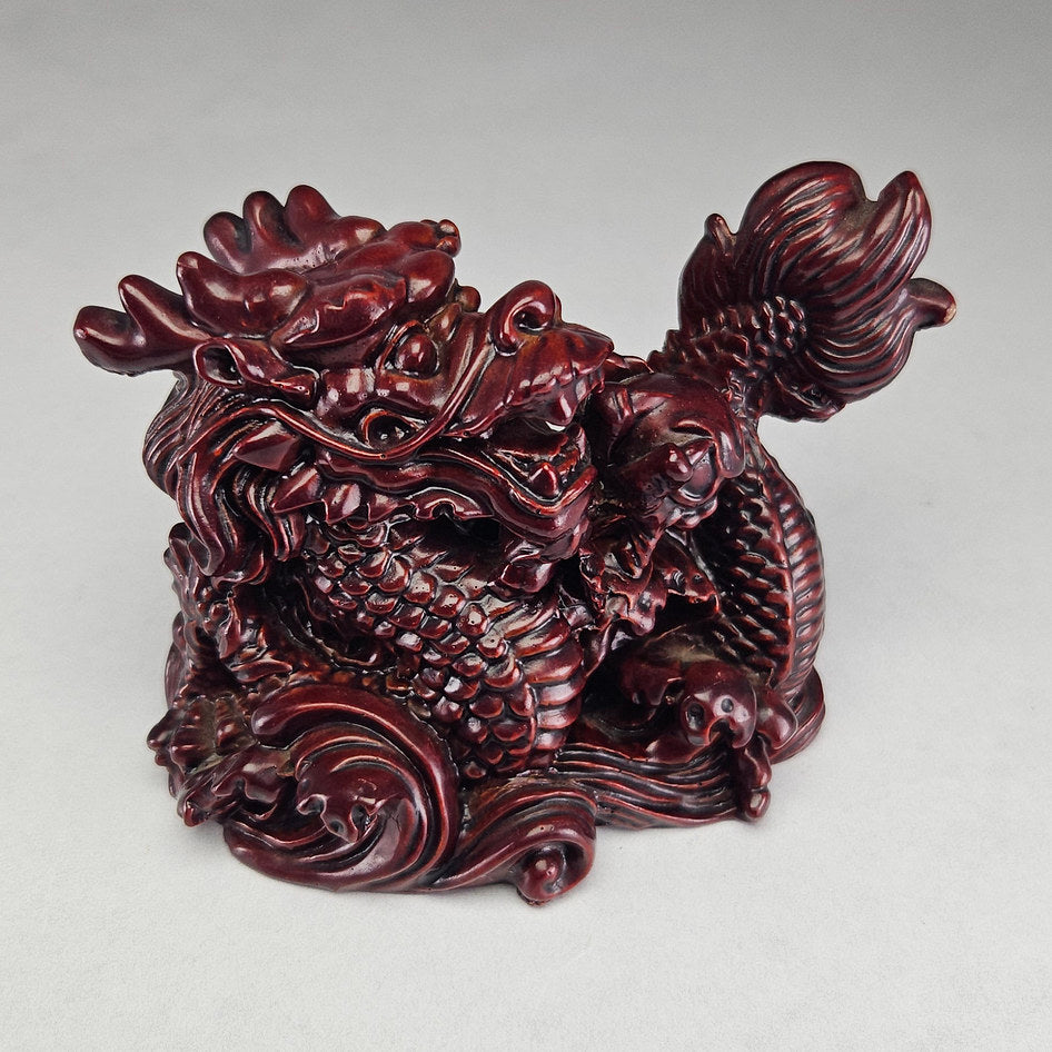 Chinese Fiery Red Lacquered Resin Dragon Statue