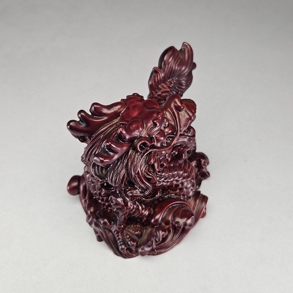 Chinese Fiery Red Lacquered Resin Dragon Statue