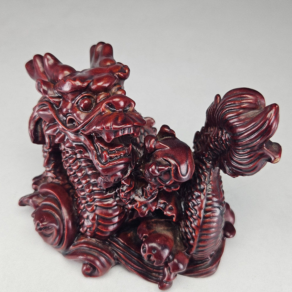 Chinese Fiery Red Lacquered Resin Dragon Statue