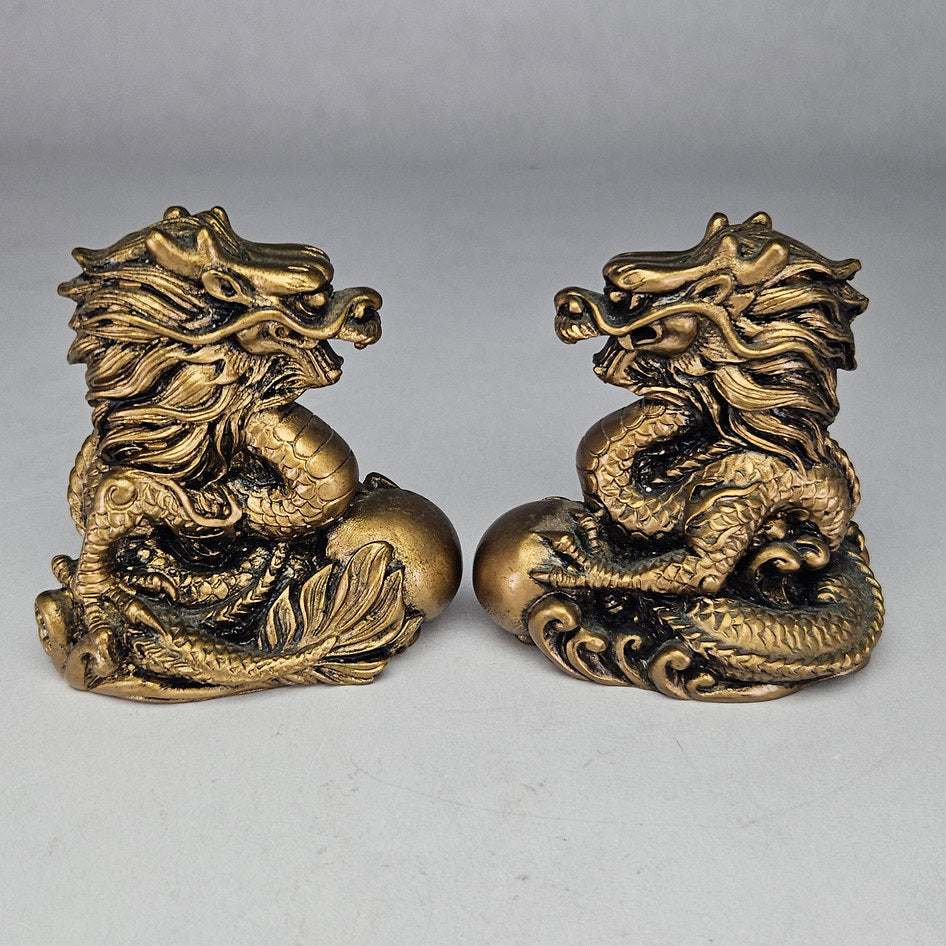 Pair of Chinese Gilded Resin Dragons with Orbs