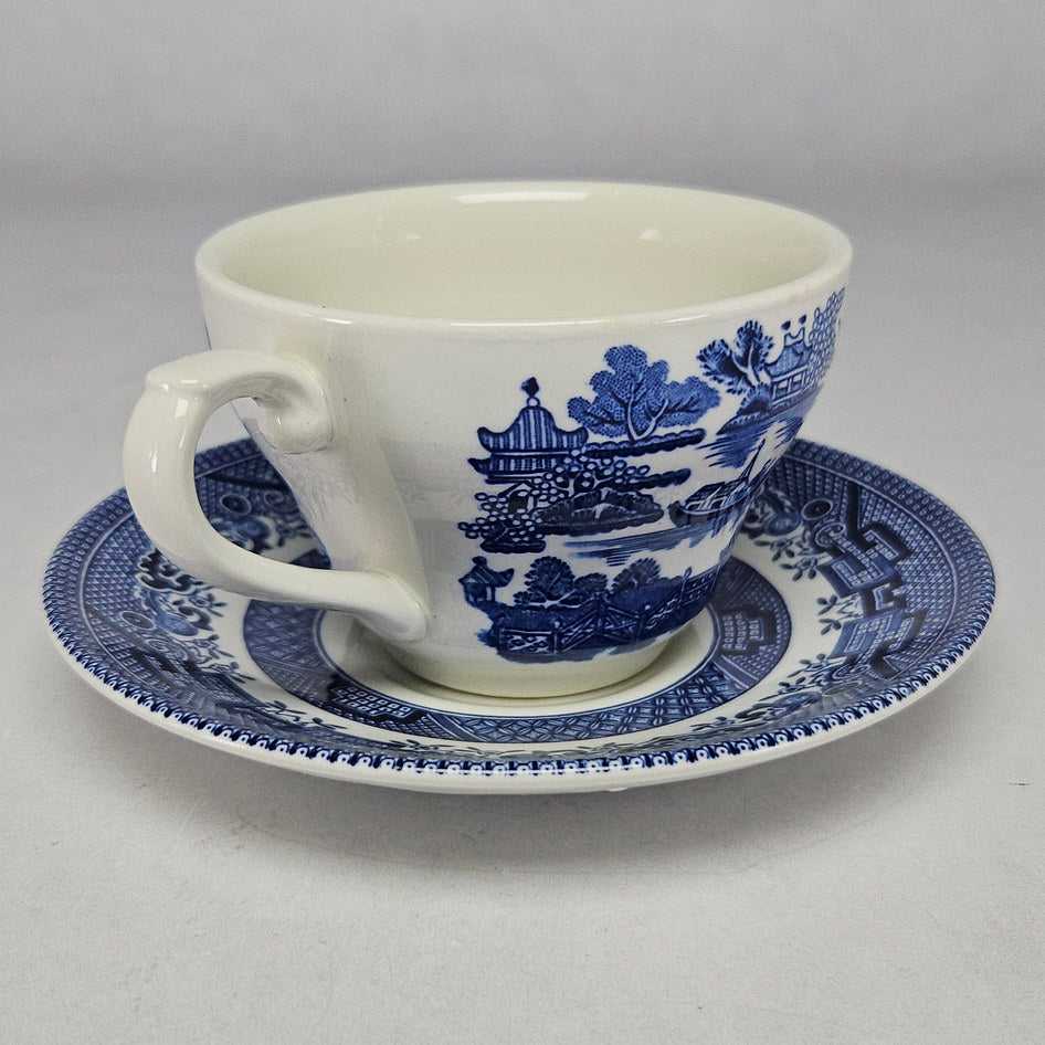 Churchill Blue Willow Ceramic Tea Cup and Saucer
