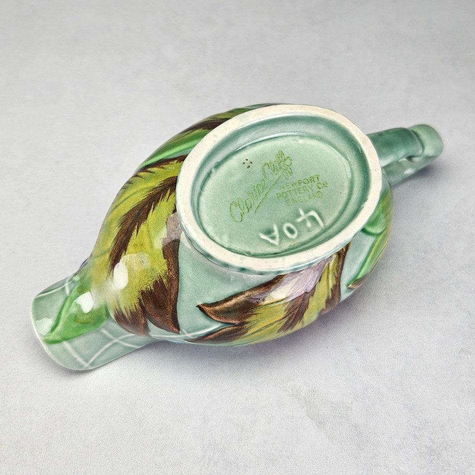 Clarice Cliff Newport leaf and berry sauce boat with stand, photograph 8 of this collectible ceramic piece