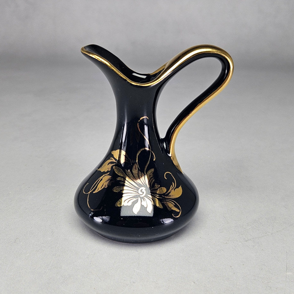 Crescent Potteries Black and Gold Floral Miniature Ewer