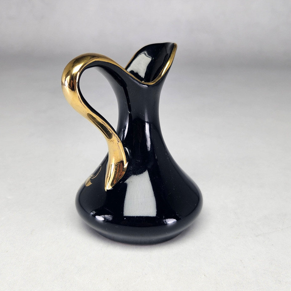 Crescent Potteries Black and Gold Floral Miniature Ewer