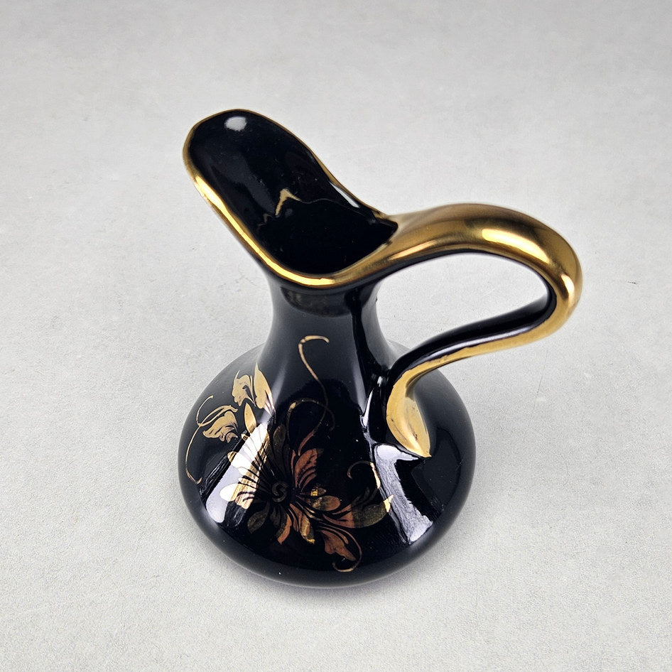 Crescent Potteries Black and Gold Floral Miniature Ewer