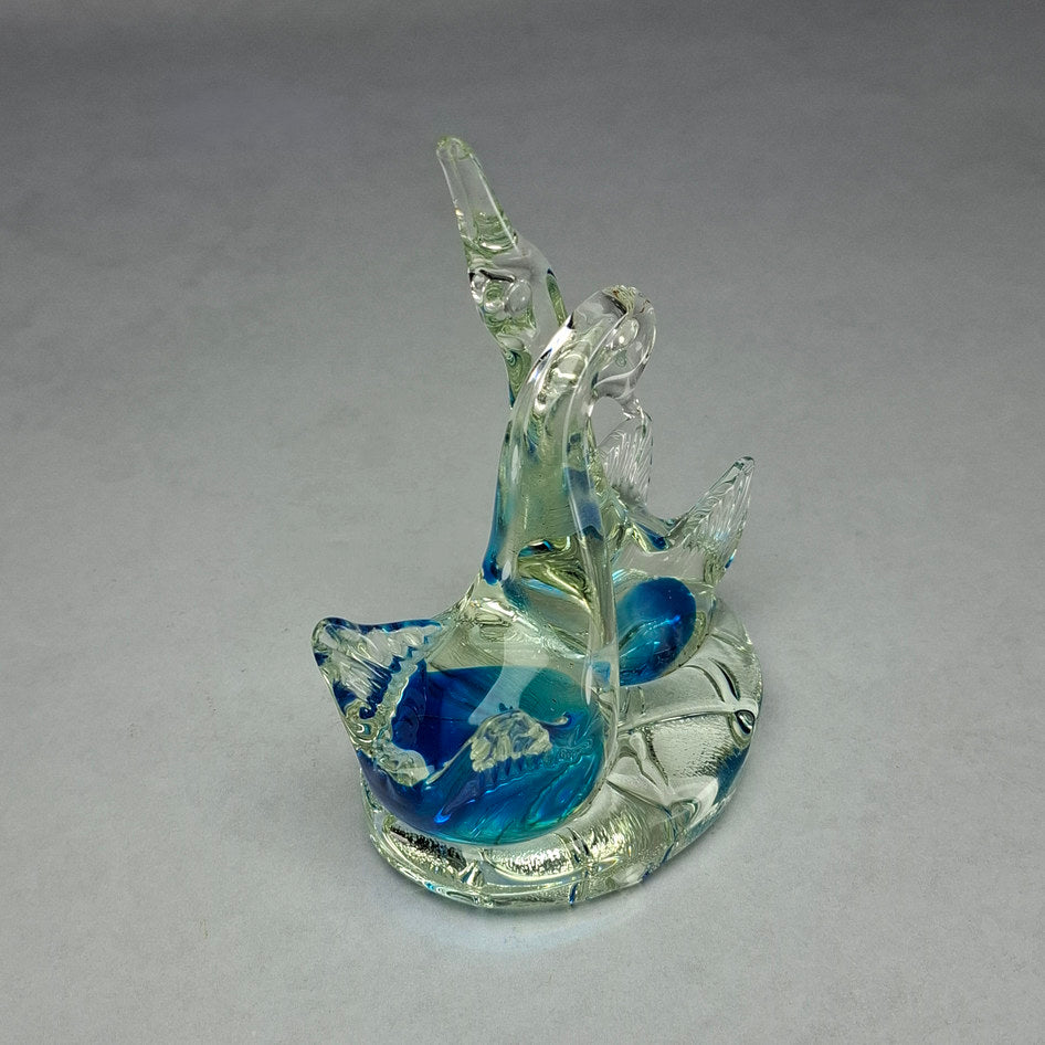 Decorative Blue and Clear Glass Swan Sculpture