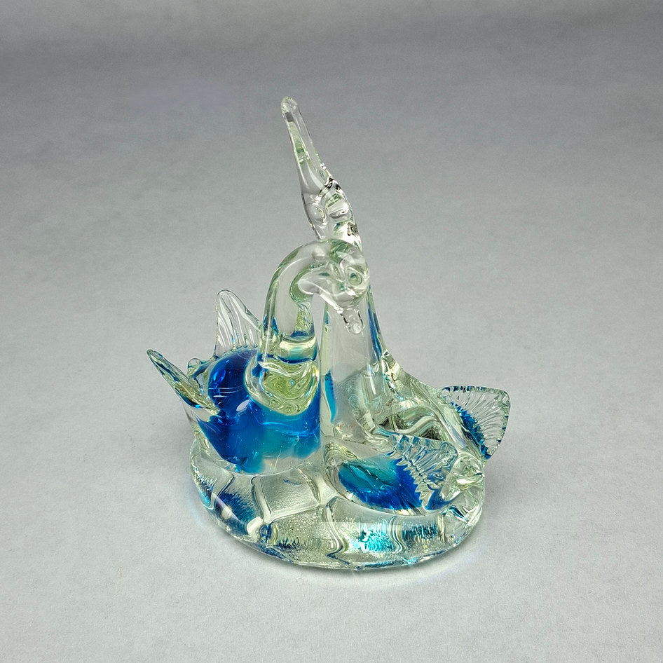 Decorative Blue and Clear Glass Swan Sculpture
