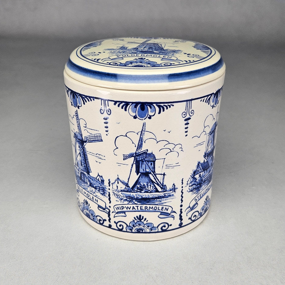 Delft Blue Dutch Windmills Lidded Canister, product view 1