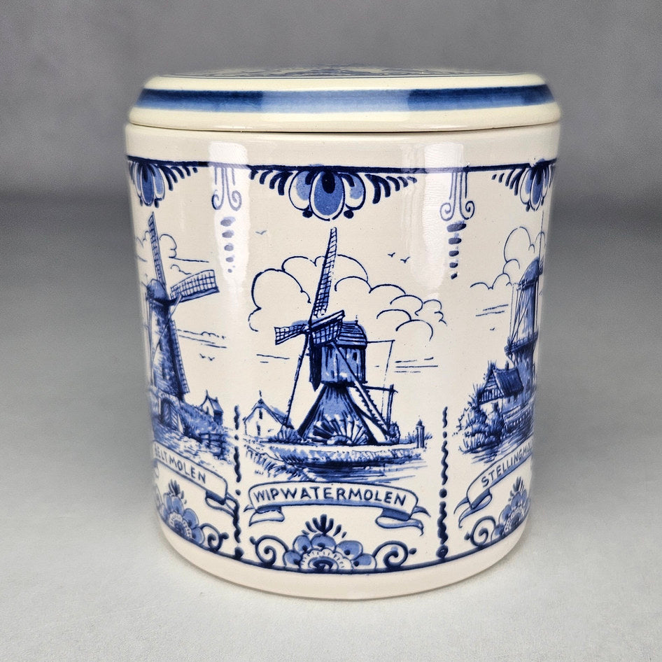 Delft Blue Dutch Windmills Lidded Canister, product view 2