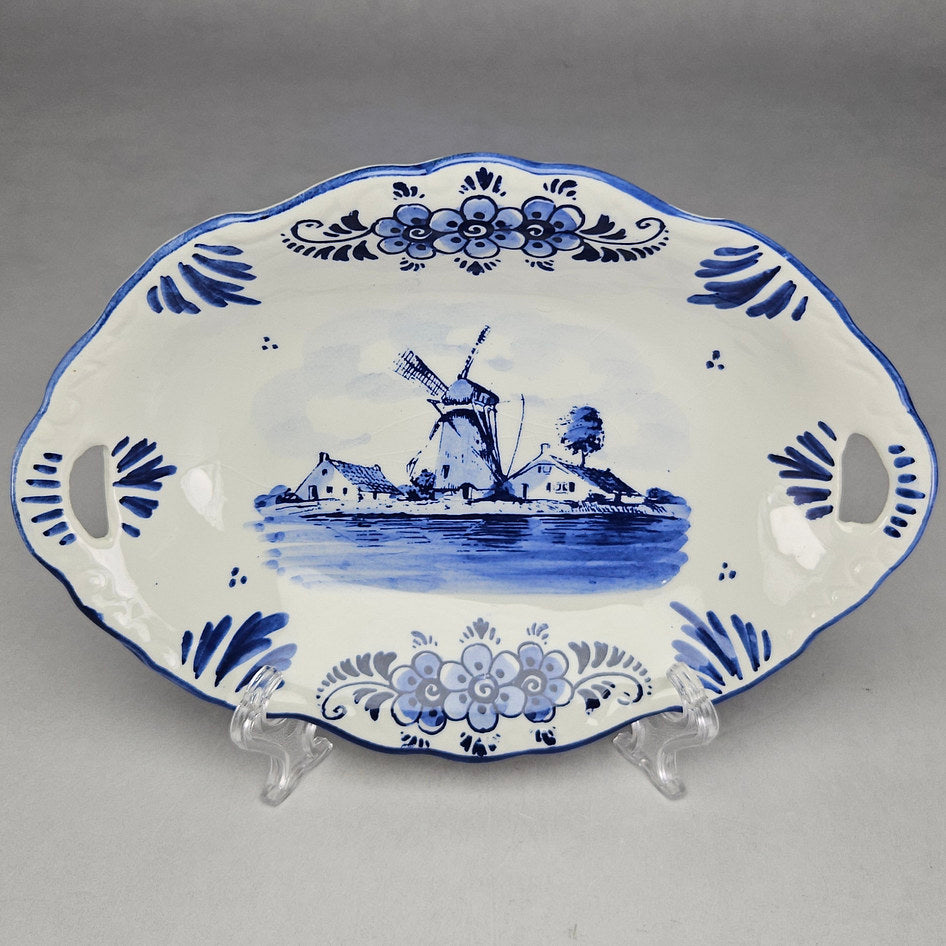 Delft Blue Hand-Painted Windmill Serving Dish