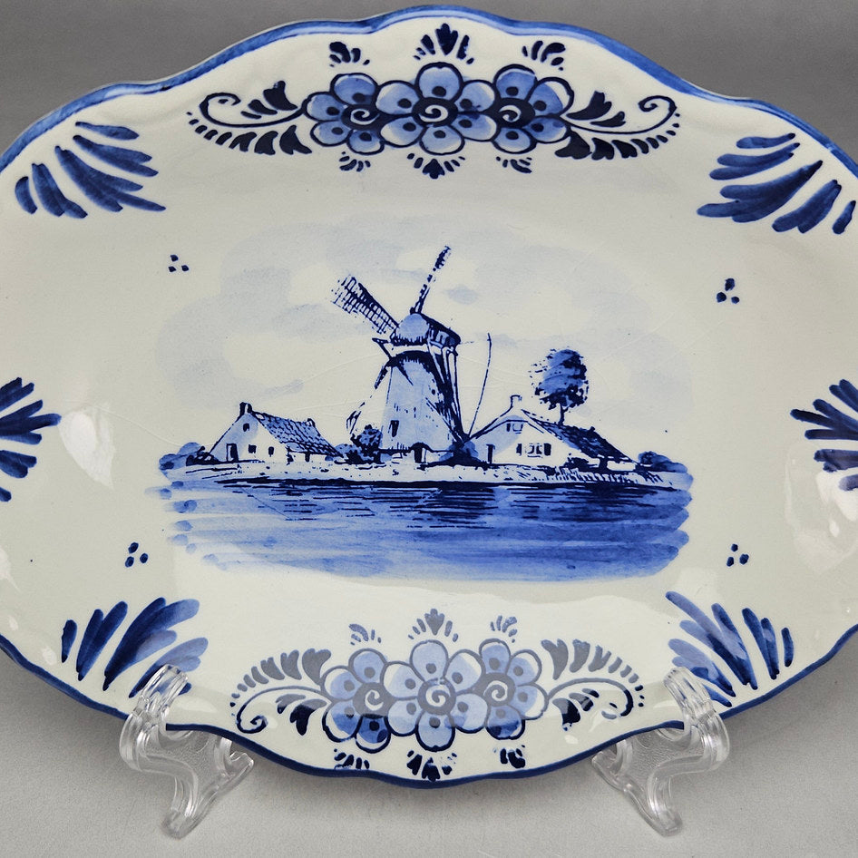 Delft Blue Hand-Painted Windmill Serving Dish