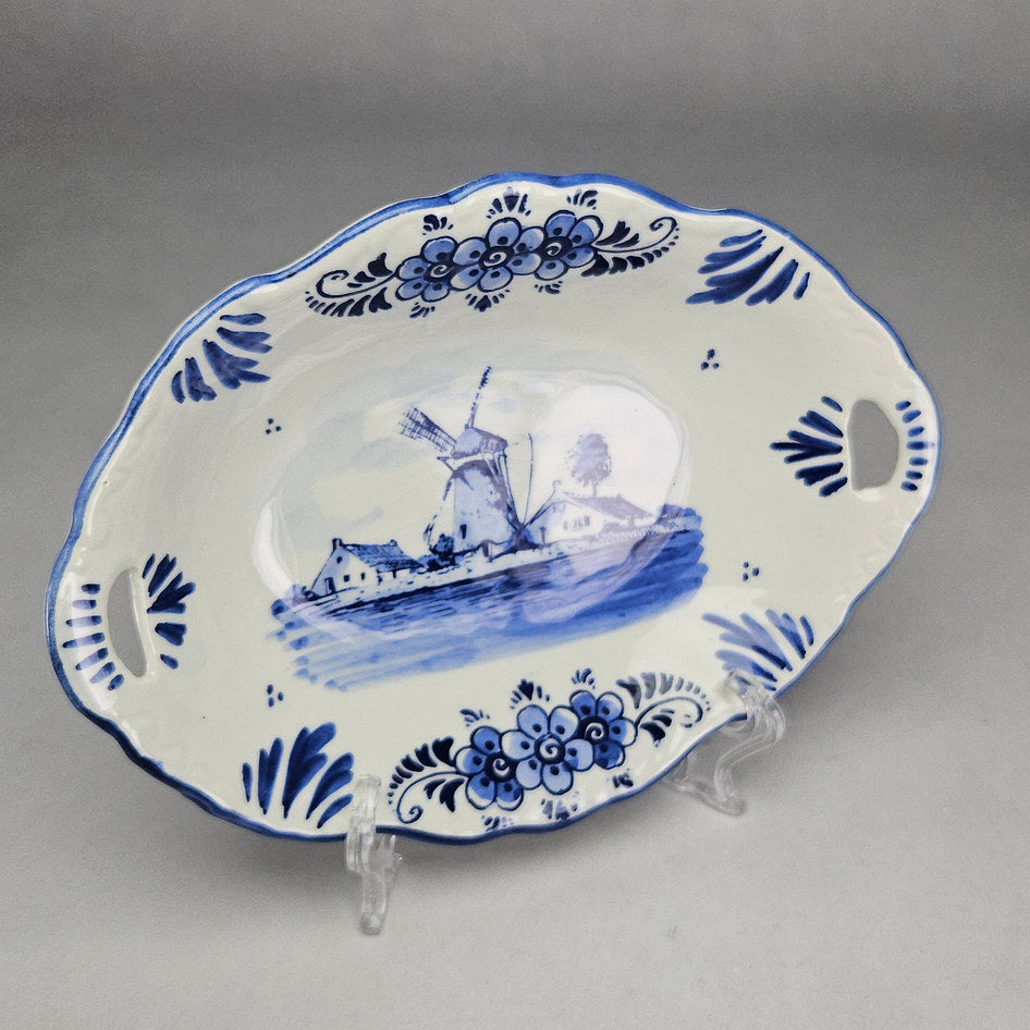Delft Blue Hand-Painted Windmill Serving Dish