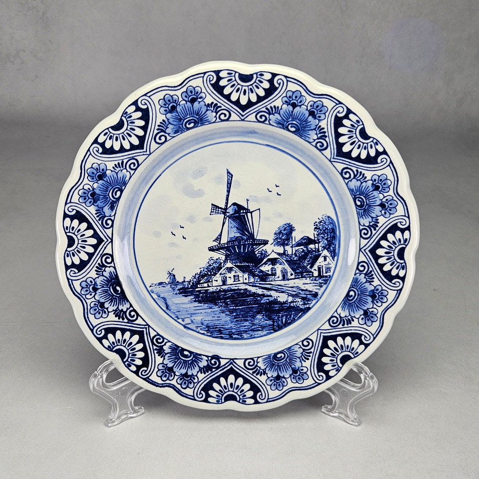Delft Blue Windmill Scalloped Wall Plate, product view 1