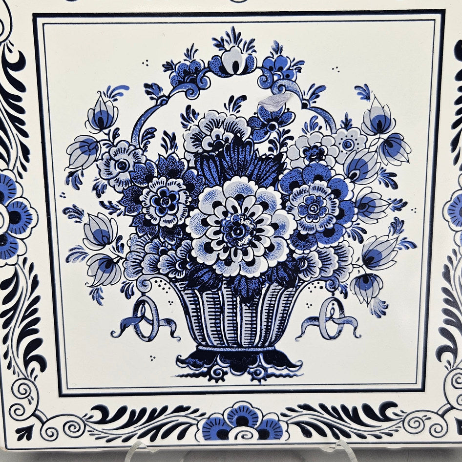 Delft Holland Blue and White Floral Basket Wall Tile, product view 3