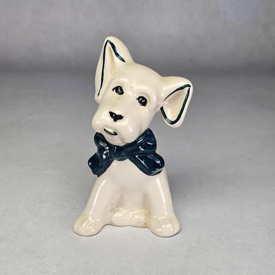Drostdy Ware Cream Dog with Teal Bow