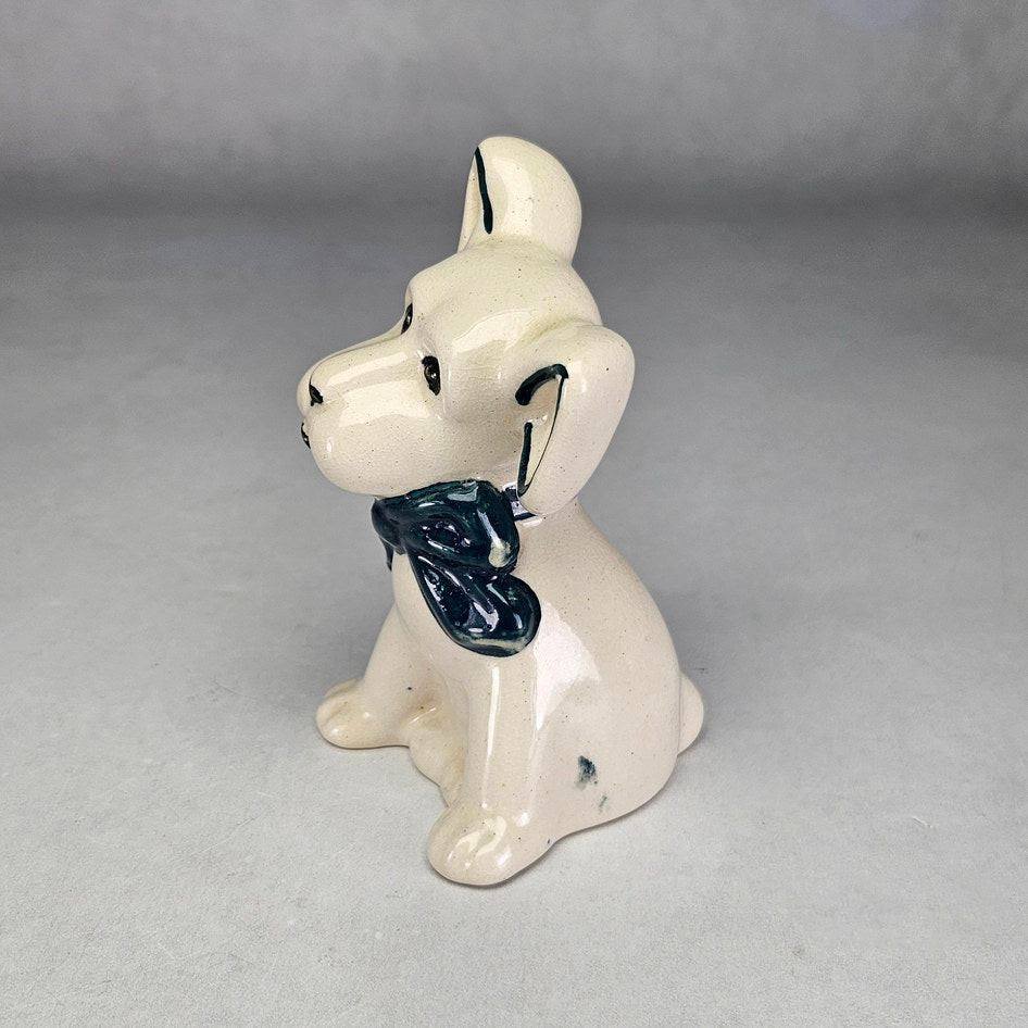 Drostdy Ware Cream Dog with Teal Bow