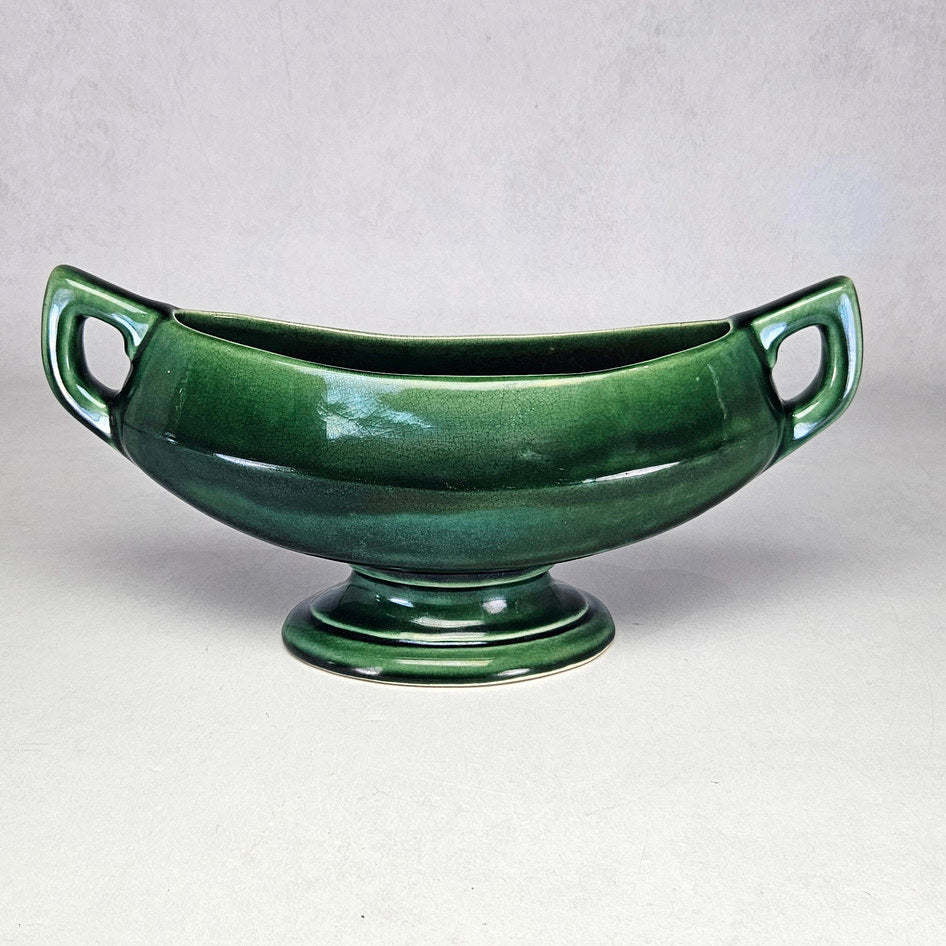 Drostdy Ware green pedestal planter with twin angular handles