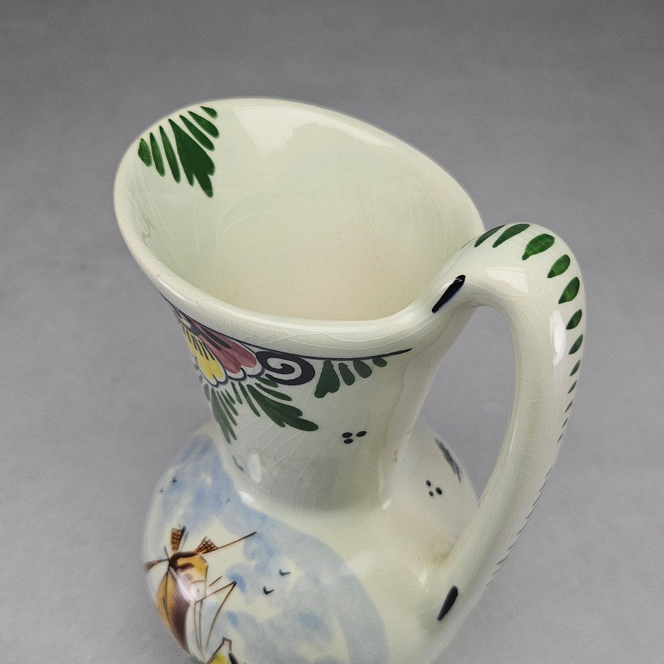 Dutch Delft-Style Polychrome Holland Ceramic Windmill Jug