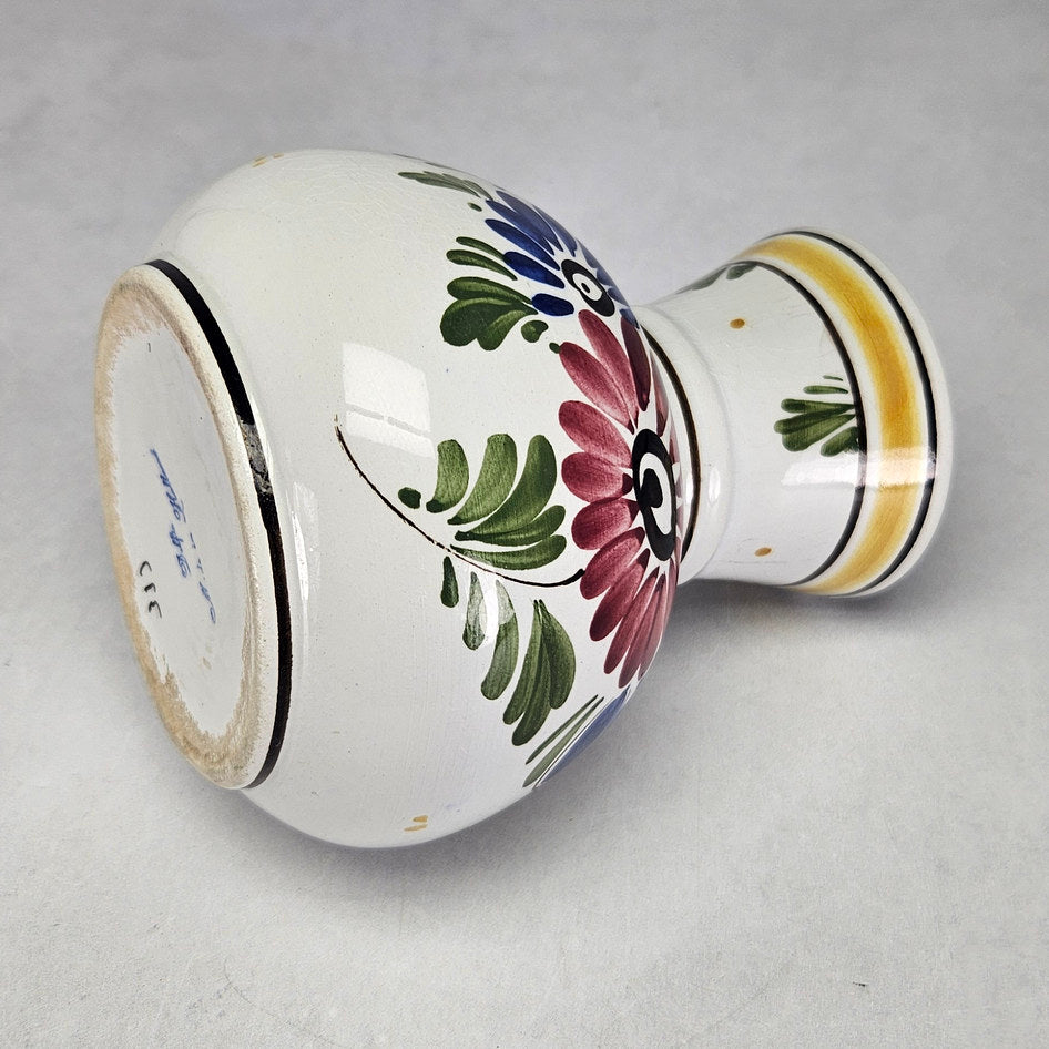Dutch polychrome floral vase side view showing rounded body and base