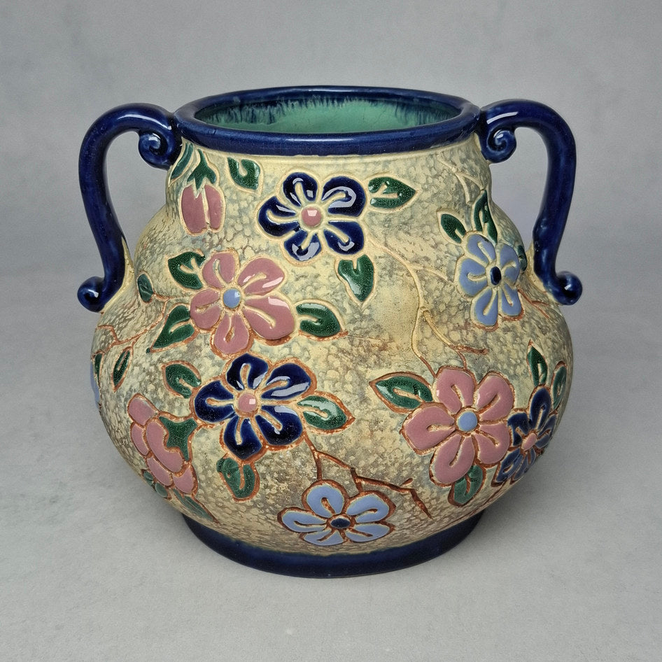 Early 1900s Amphora Pottery Floral Double-Handled Vase