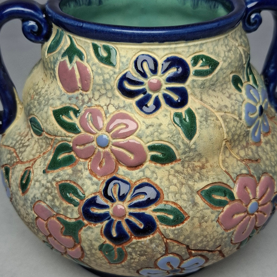 Early 1900s Amphora Pottery Floral Double-Handled Vase