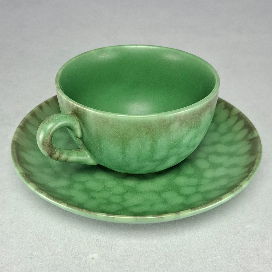 Elsterwerda Art Deco Mottled Ombré Green Cup with Two Saucers M65